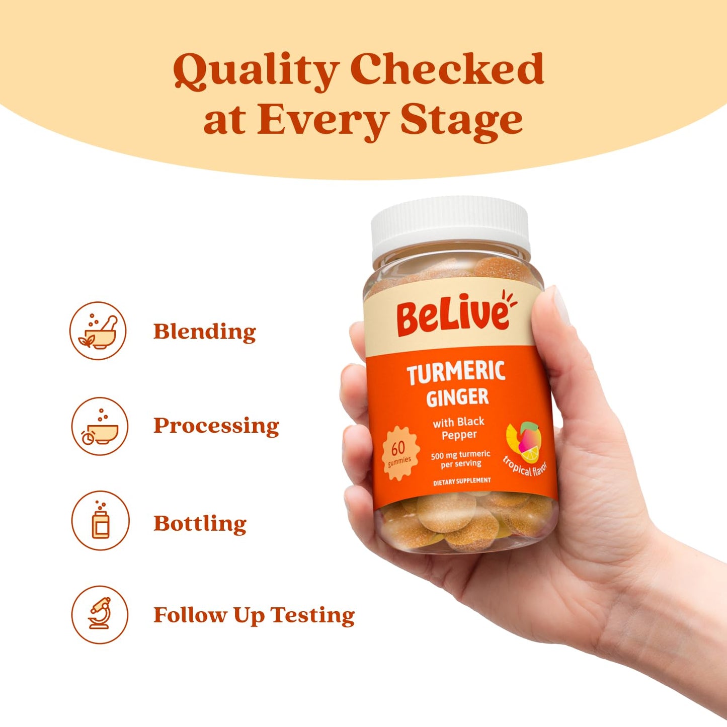 BeLive Turmeric Curcumin Gummies with Ginger & Black Pepper – 60 Gummies