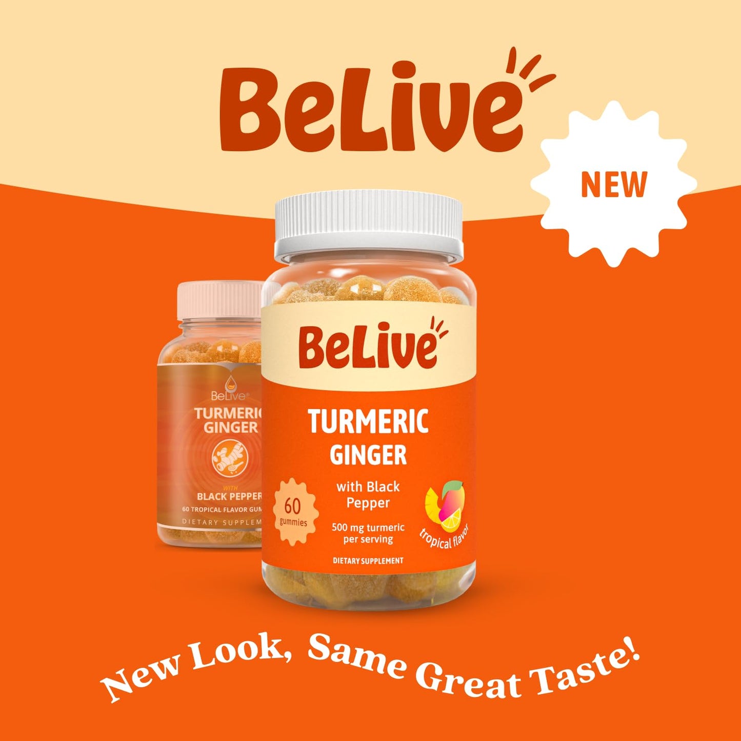 BeLive Turmeric Curcumin Gummies with Ginger & Black Pepper – 60 Gummies