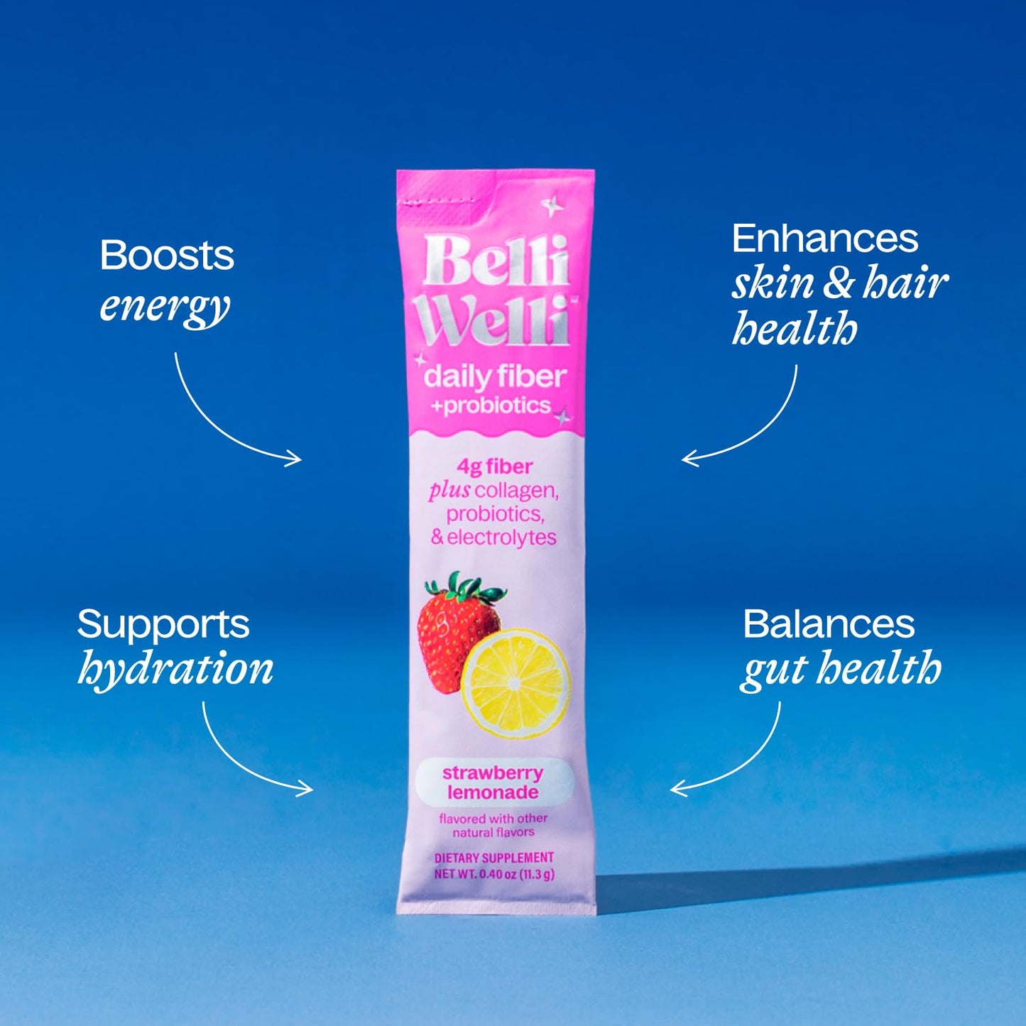 Belli Welli Daily Fiber Packets – Collagen, Probiotics & Electrolytes | Strawberry Lemonade 10ct