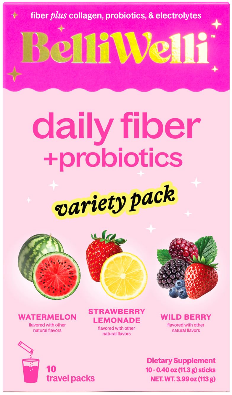 Belli Welli Daily Fiber Packets with Collagen, Probiotics & Electrolytes - 10 Count Variety