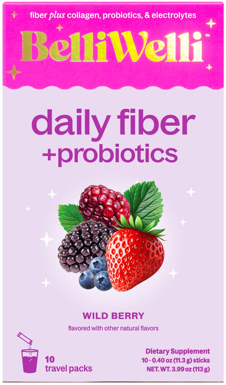 Belli Welli Daily Fiber Packets with Collagen & Probiotics – Wild Berry, 10 Count