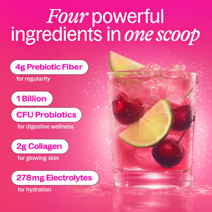 Belli Welli Fiber Supplement for Women & Men – Organic Acacia Fiber + Collagen, Electrolytes & Probiotics | Cherry Limeade