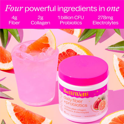 BelliWelli Fiber Supplement - Organic Acacia, Probiotics & Collagen (Tropical)