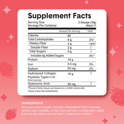 Bellway Super Fiber Powder + Collagen – Sugar-Free Psyllium Husk for Gut Health, Skin & Joints (Strawberry Lemonade)