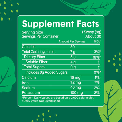 Bellway Super Fiber + Greens Powder | Sugar-Free Psyllium Husk Fiber (30 Servings)