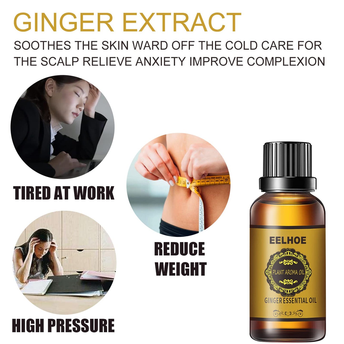 3 Pcs Belly Drainage Ginger Oil – Promote Blood Circulation & Metabolism (90 ML)