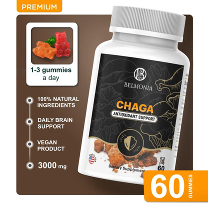 Belmonia Chaga Mushroom Gummies — Antioxidant Immune Support | 60 Gummies | Made in USA | Vegan & Gluten-Free