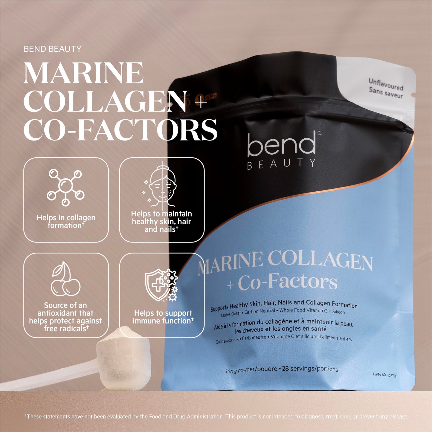 Bend Beauty Marine Collagen + Co-Factors – Unflavored Collagen Powder for Skin, Hair & Nails