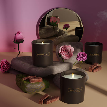 Benevolence LA Clearance Candle – Rose & Sandalwood | 6oz Soy Candle | Matte Black Vessel | Home Fragrance