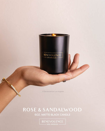 Benevolence LA Clearance Candle – Rose & Sandalwood | 6oz Soy Candle | Matte Black Vessel | Home Fragrance