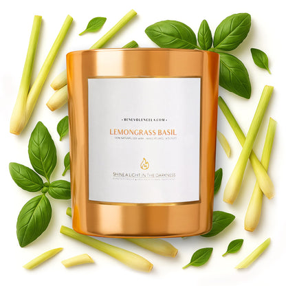 Benevolence LA Lemongrass & Basil Soy Candle - Wood Wick, 8oz | 45 Hour Burn
