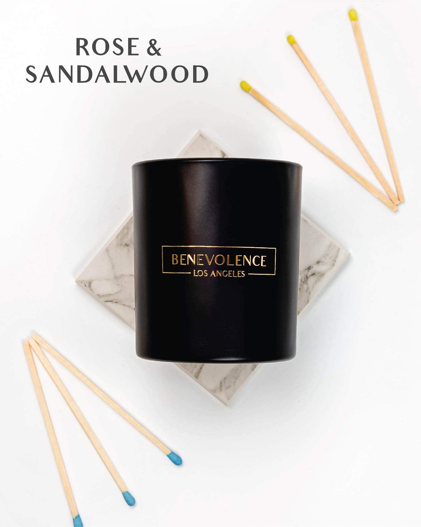 Benevolence LA Rose & Sandalwood Soy Candle – 8oz, 45h Burn | Holiday Home Fragrance