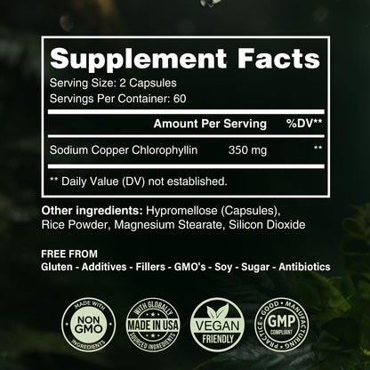 Benevolent Chlorophyll Capsules 350mg – 120 Caps | Natural, 20x Potency