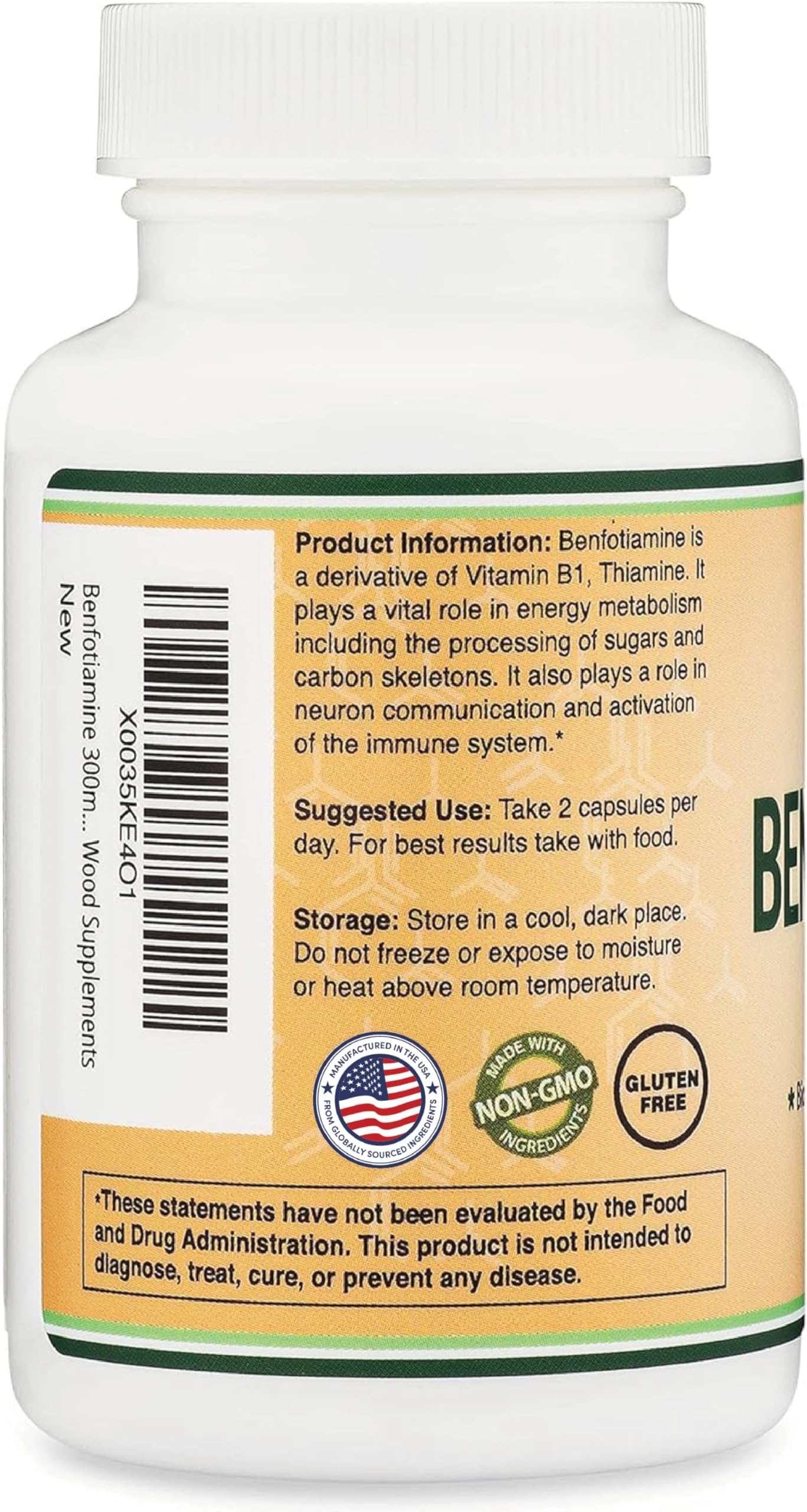 Double Wood Benfotiamine 300mg Servings – 2-Pack, 120 Capsules per Bottle, Third-Party Tested, Non-GMO