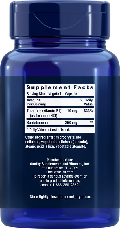 Life Extension Mega Benfotiamine 250 mg — 180 Veg Caps | Vitamin B1