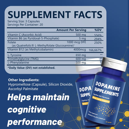 BENIX Dopamine Brain Food – 650mg L-Tyrosine for Focus & Mental Clarity – 60 Capsules
