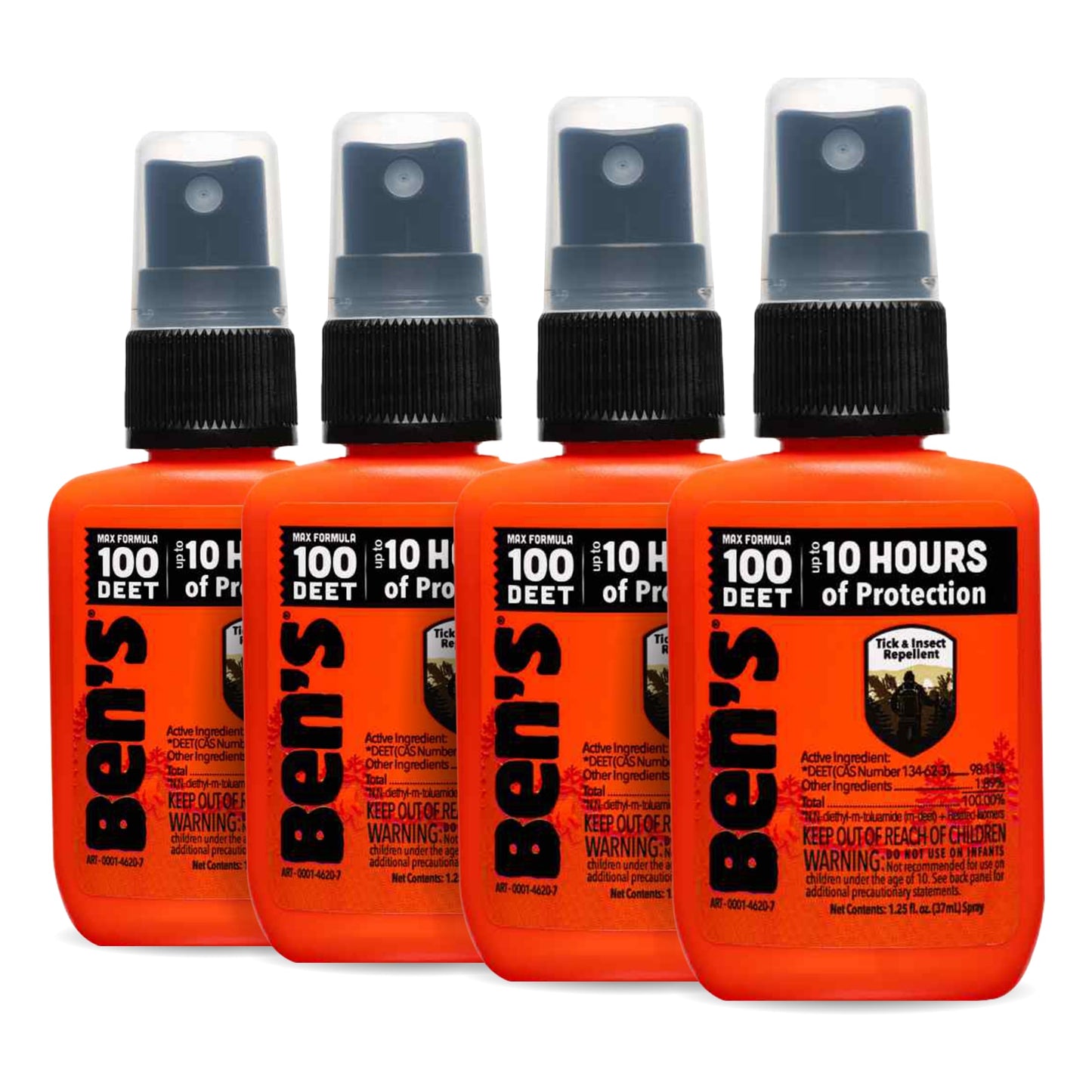 Ben's 100 Tick & Insect Repellent - Alcohol-Free DEET, 10 Hours Protection, 1.25 fl oz (Pack of 4)
