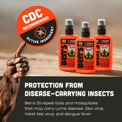 Ben's Tick & Insect Repellent - Travel-Size 30% DEET Bug Spray - 7 Hours Protection - Fragrance-Free - 3.4 oz (4 Pack)