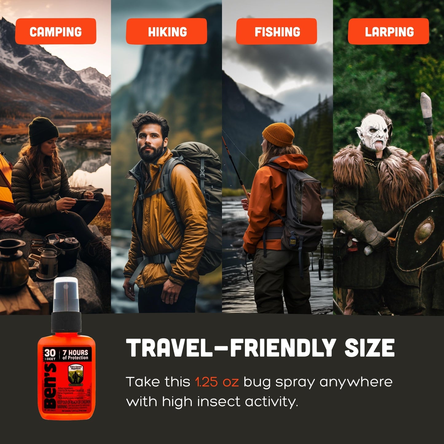 Ben's Tick & Insect Repellent – Travel Size 30% DEET, Up to 7 Hours, Fragrance-Free (4 Pack)