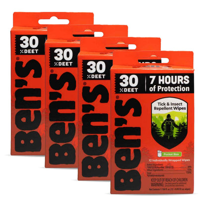 Ben's Tick & Insect Repellent Wipes - 30% DEET, Up to 7 Hours Protection - Alcohol- & Fragrance-Free | 12 Wipes (4 Pack)