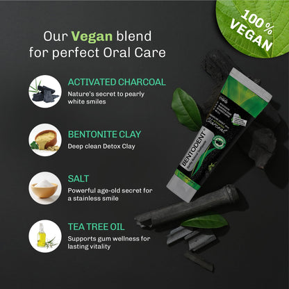 BENTODENT Charcoal Toothpaste – Natural Whitening, SLS & Fluoride Free, Vegan
