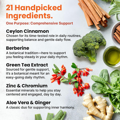 21-in-1 Berberine Supplement with Cinnamon, Chromium, Bitter Melon & Green Tea Extract – 120 Count
