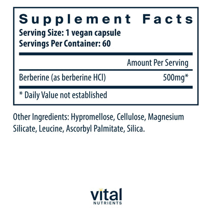 Vital Nutrients Berberine 500 mg Vegan Capsule — Supports Gut Function & Normal Triglyceride Levels | Gluten, Dairy & Soy Free | 60 Capsules