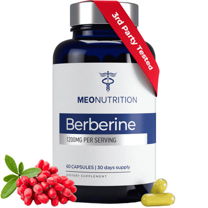 Meo Nutrition Berberine Supplement 1200mg HCI - 60 Capsules | Third-Party Lab Tested, Non-GMO, GMP Certified