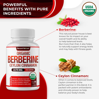 Organic Berberine with Ceylon Cinnamon 2175mg - 90 Capsules | USDA Organic