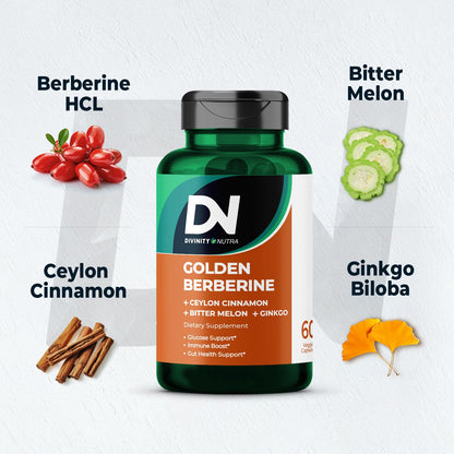 4-in-1 Golden Berberine with Cinnamon, Bitter Melon & Ginkgo | Immunity & Metabolic Health | Made in USA