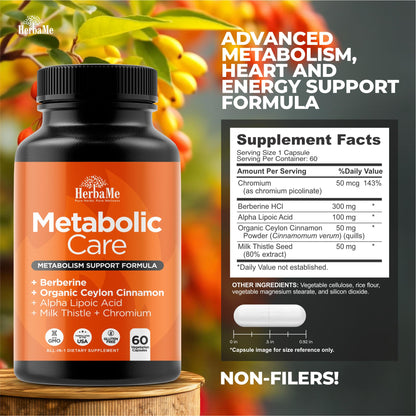 HerbaMe Berberine Metabolic Care – Cinnamon, Chromium & Alpha Lipoic Acid for Energy & Metabolism