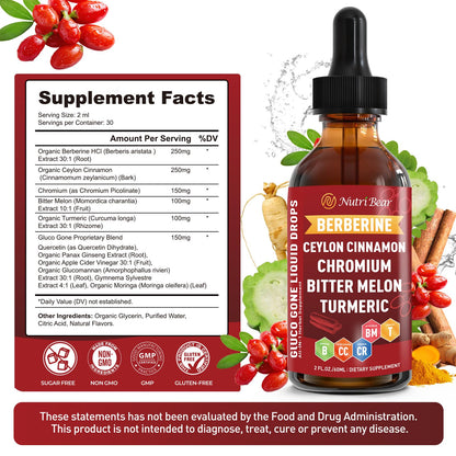 Berberine with Ceylon Cinnamon Liquid Drops – Immune & Digestive Support (2 fl oz)