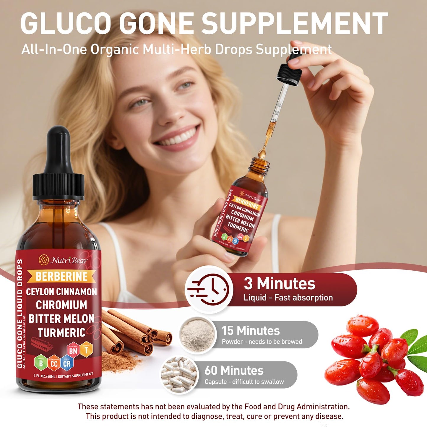 Berberine with Ceylon Cinnamon Liquid Drops – Immune & Digestive Support (2 fl oz)