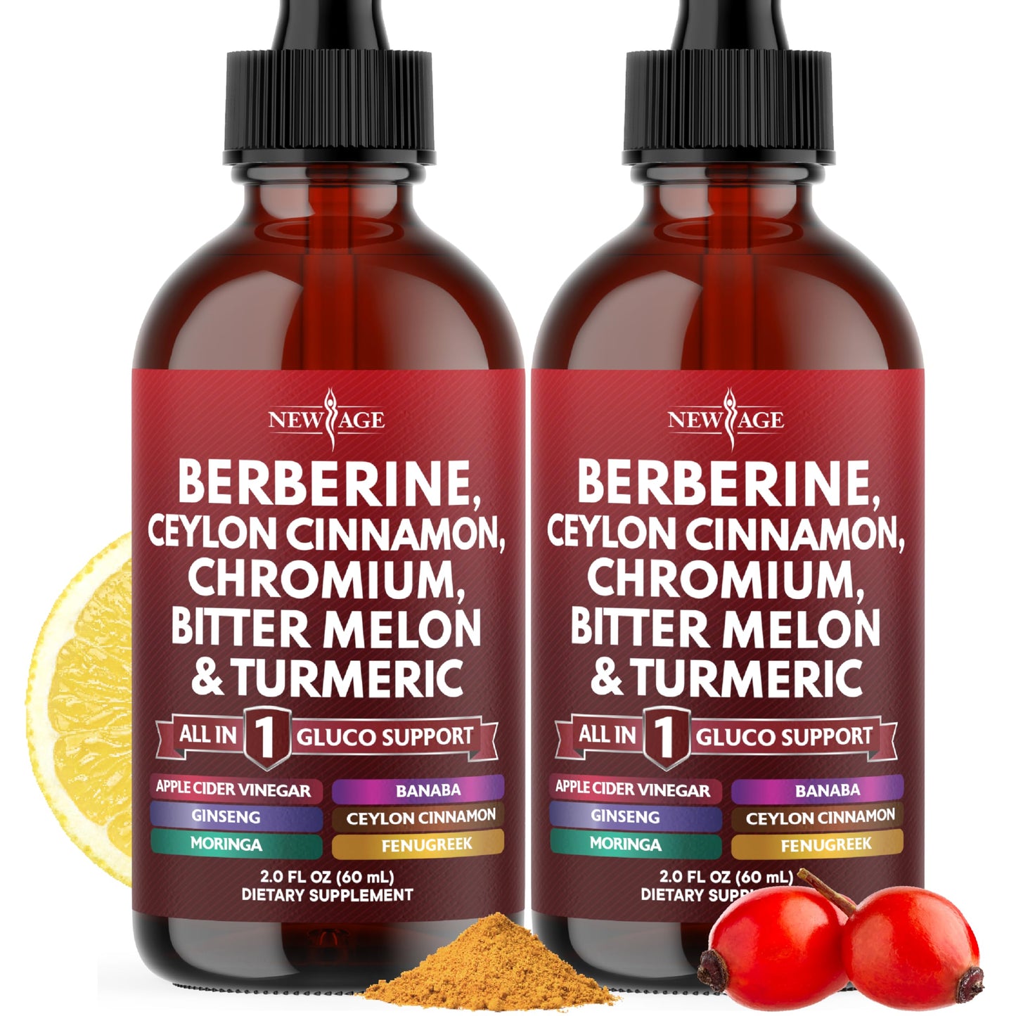 Berberine with Ceylon Cinnamon Liquid Drops 4 OZ – Immune Support with Ginseng, Turmeric, Chromium, Bitter Melon, Moringa