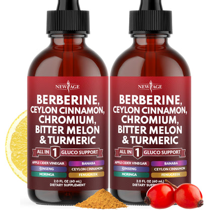 Berberine with Ceylon Cinnamon Liquid Drops 4 OZ – Immune Support with Ginseng, Turmeric, Chromium, Bitter Melon, Moringa