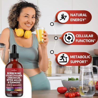 Berberine with Ceylon Cinnamon Liquid Drops 4 OZ – Immune Support with Ginseng, Turmeric, Chromium, Bitter Melon, Moringa