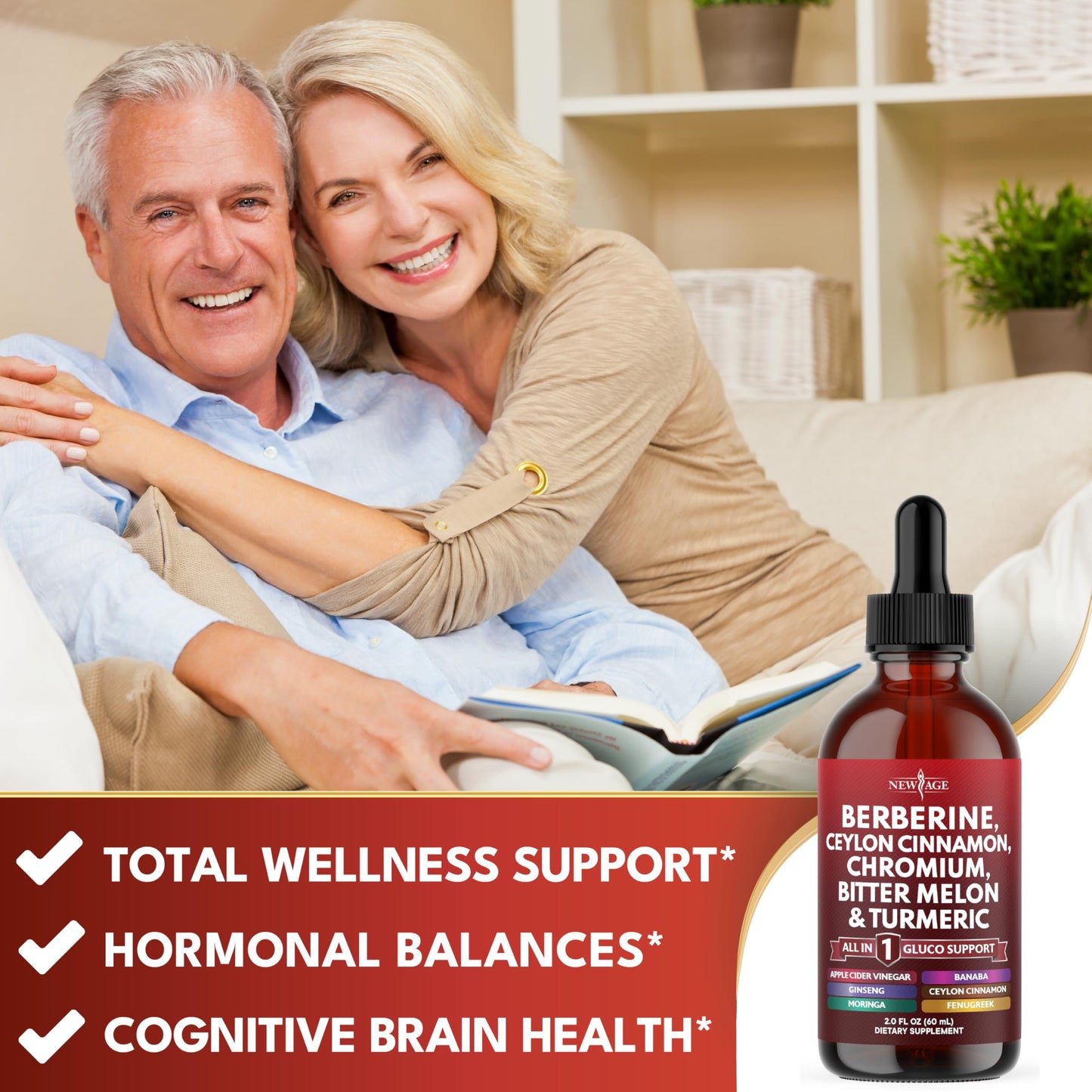 Berberine with Ceylon Cinnamon Liquid Drops 4 OZ – Immune Support with Ginseng, Turmeric, Chromium, Bitter Melon, Moringa