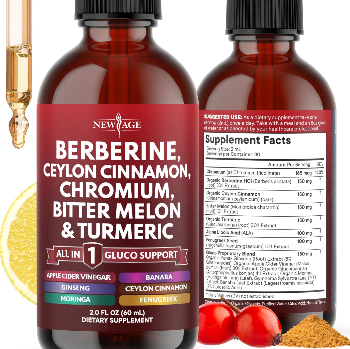Berberine with Ceylon Cinnamon Liquid Drops – Immune Support Formula (2 oz)