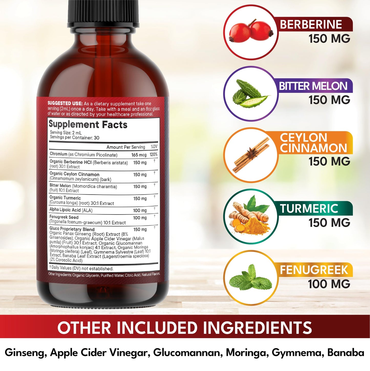 Berberine with Ceylon Cinnamon Liquid Drops – Immune Support & Metabolism 8 oz