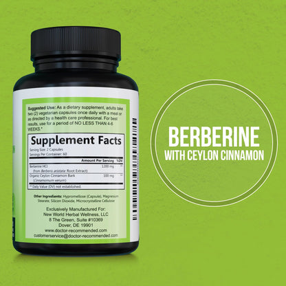 Doctor Recommended Berberine with Ceylon Cinnamon - 1200mg Berberine & 100mg Cinnamon, 120 Veggie Capsules