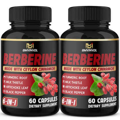 Berberine with Ceylon Cinnamon, Turmeric, Milk Thistle – 120 Capsules, 4 Months