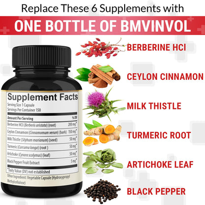 Berberine with Ceylon Cinnamon, Turmeric, Milk Thistle, Artichoke & Black Pepper - 150 Count