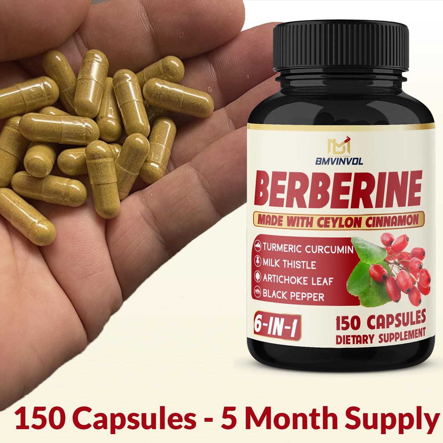Berberine with Ceylon Cinnamon, Turmeric, Milk Thistle, Artichoke & Black Pepper - 150 Count