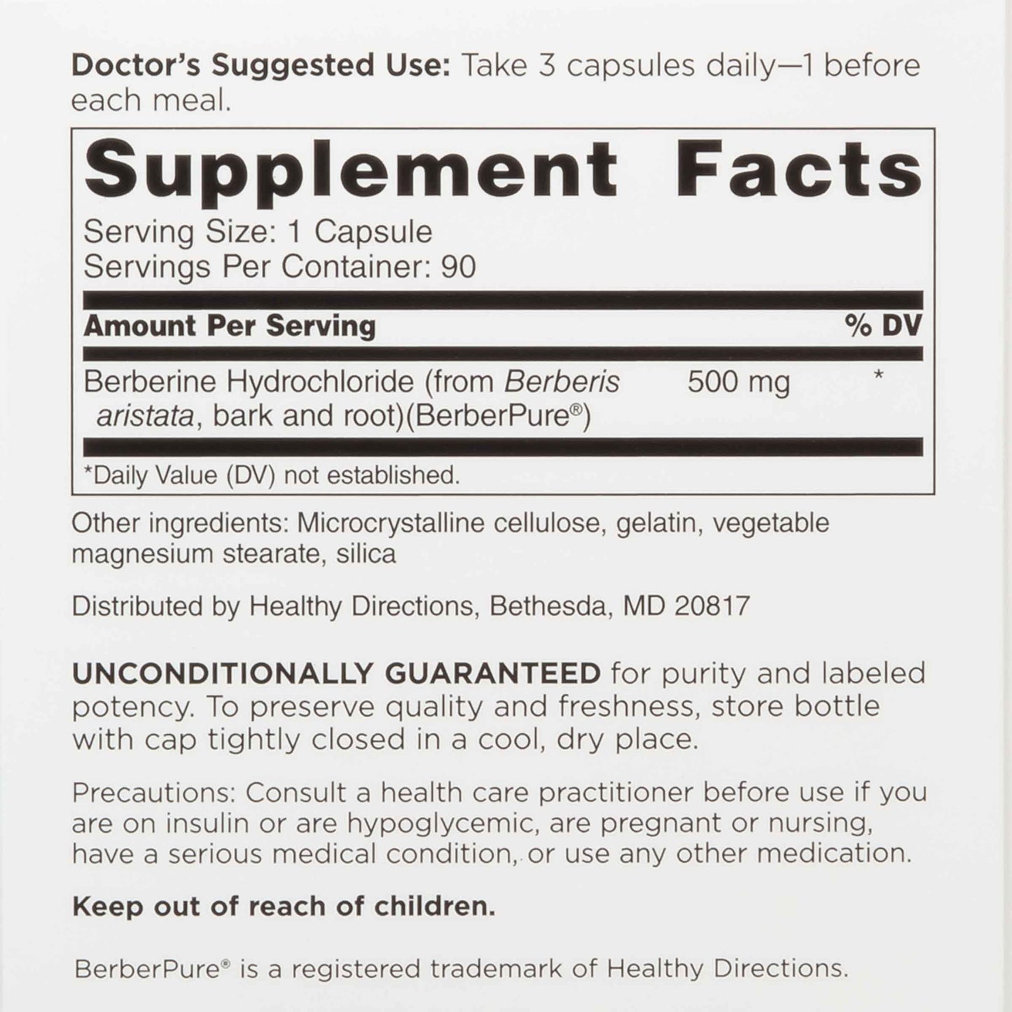 DOCTORS' PREFERRED Berberine Clinical Grade – Doctor Formulated, 1500 mg Daily, 90 Count