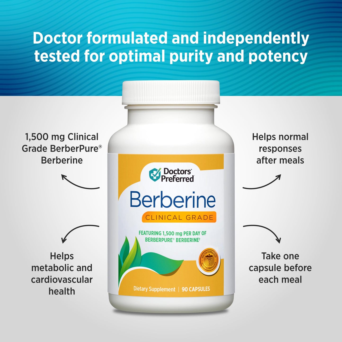 DOCTORS' PREFERRED Berberine Clinical Grade – Doctor Formulated, 1500 mg Daily, 90 Count