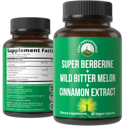 Ultra High Strength 4-in-1 Berberine: GlucoVantage, Bitter Melon, Cinnamon & Chromium (Vegan)