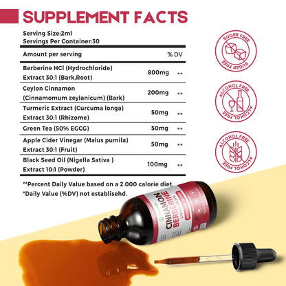 Berberine Drops with Ceylon Cinnamon & Turmeric – Vegan HCl Liquid Drops – 4 FL OZ (2 Pack)