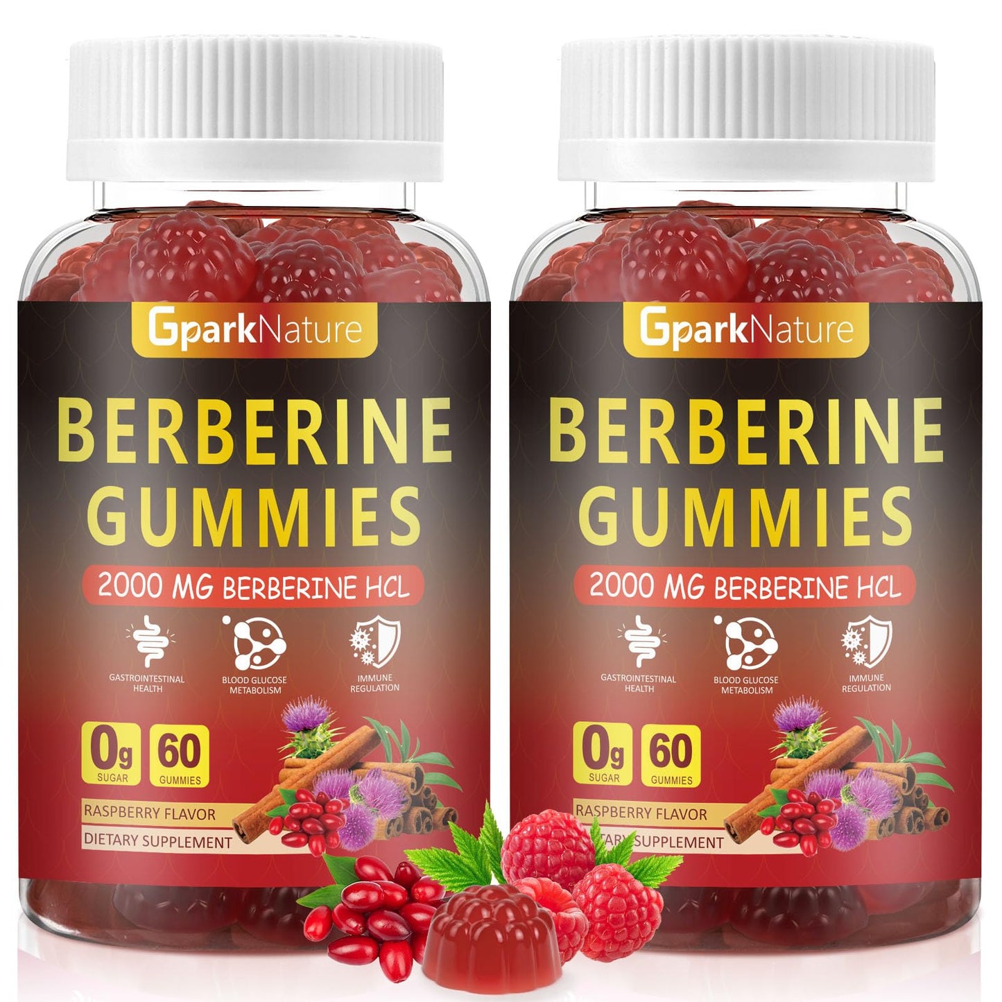 Berberine Gummies 2000 mg – Sugar Free, Vegan Raspberry (2 Pack, 120 Count)