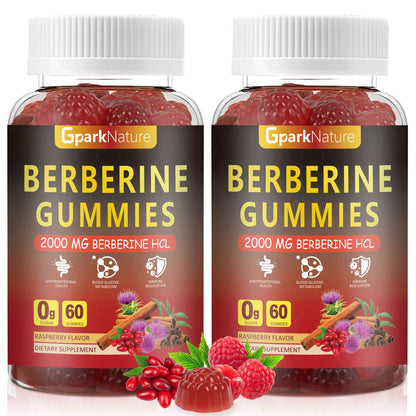 Berberine Gummies 2000 mg – Sugar Free, Vegan Raspberry (2 Pack, 120 Count)