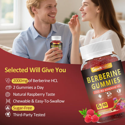 Berberine Gummies 2000 mg – Sugar Free, Vegan Raspberry (2 Pack, 120 Count)